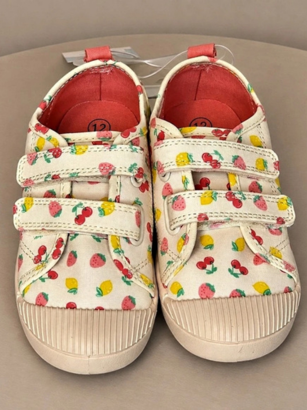 Cat & Jack Fruit Print Sneaker Cream & Red Girls US 12